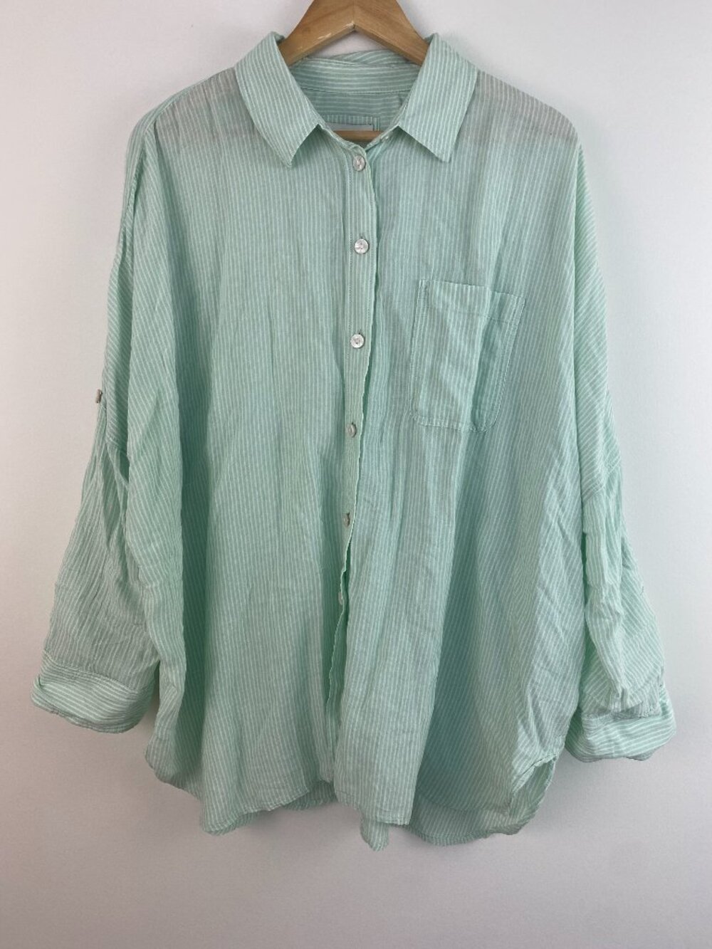 American Eagle Striped Oversized Boyfriend Button-Down Shirt